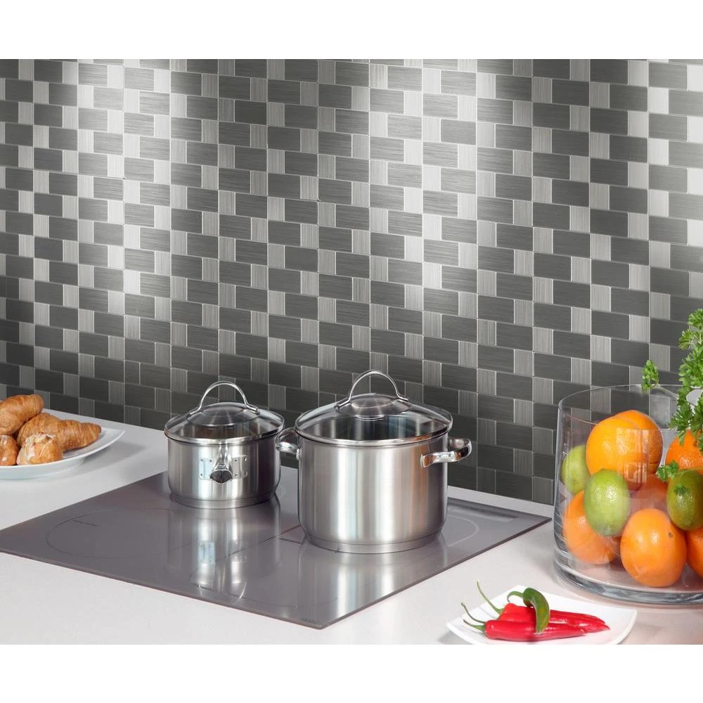 Instant Mosaic 12 In. X 12 In. X 6 Mm Peel And Stick Brushed Stainless Metal Wall Tile 2 Instant Mosaic 12 In. X 12 In. X 6 Mm Peel And Stick Brushed Stainless Metal Wall Tile - Image 2