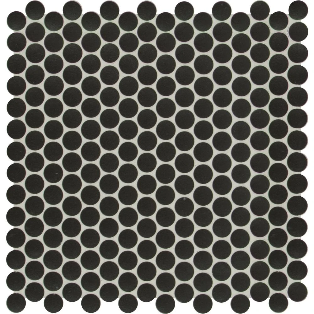 MSI Penny Round Nero 12.32 In. X 11.38 In. X 6mm Matte Porcelain Mesh-Mounted Mosaic Tile (14.4 Sq. Ft./case) 9 MSI Penny Round Nero 12.32 In. X 11.38 In. X 6mm Matte Porcelain Mesh-Mounted Mosaic Tile (14.4 Sq. Ft./case) - Image 9