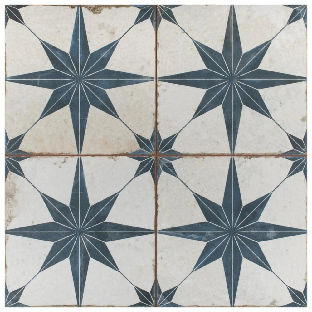 Merola Tile Kings Star Blue 17-5/8"x17-5/8" Ceramic F/W Tile 4 Merola Tile Kings Star Blue 17-5/8"x17-5/8" Ceramic F/W Tile - Image 4