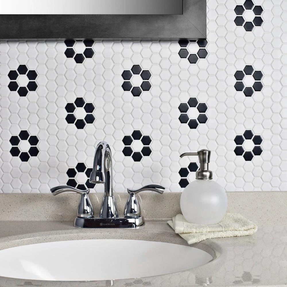 Merola Tile Metro Hex Matte White With Flower 10-1/4 In. X 11-3/4 In. X 6mm Porcelain Mosaic Tile (8.56 Sq. Ft. / Case) 2 Merola Tile Metro Hex Matte White With Flower 10-1/4 In. X 11-3/4 In. X 6mm Porcelain Mosaic Tile (8.56 Sq. Ft. / Case) - Image 2