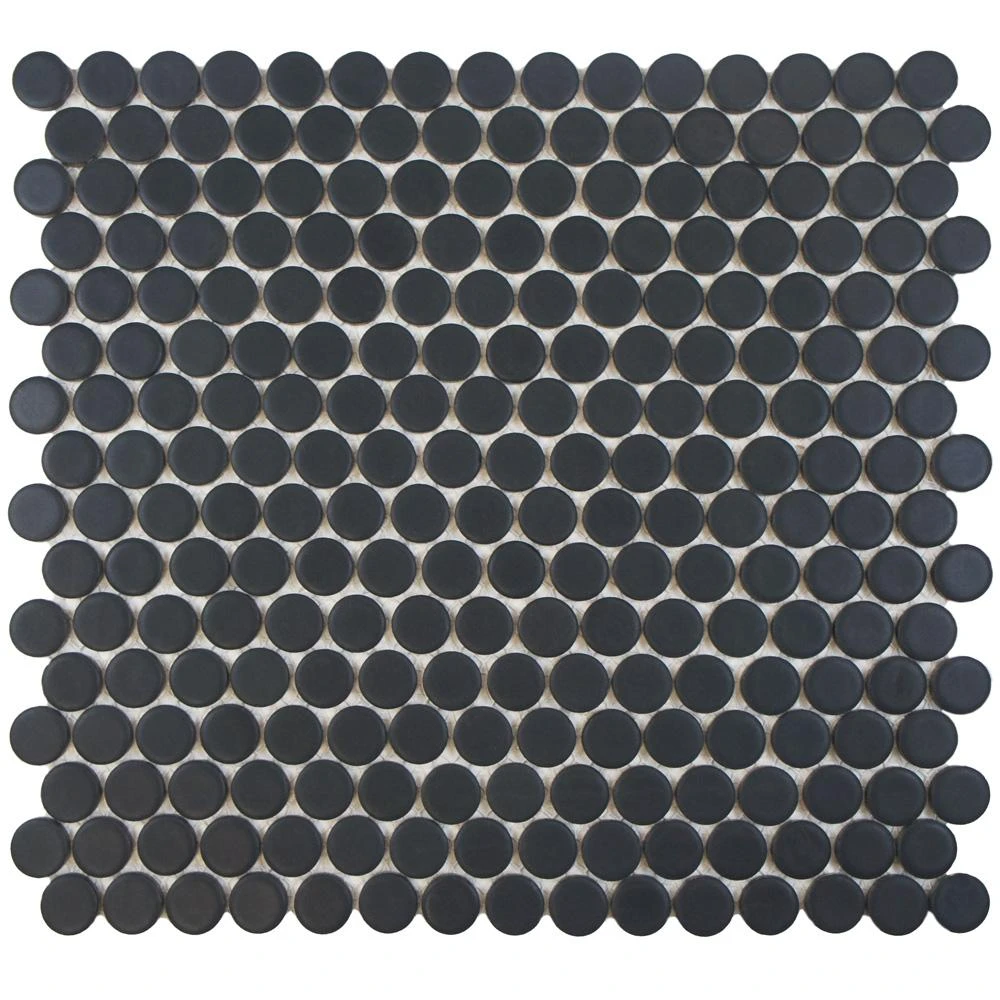 Merola Tile Hudson Penny Round Matte Black 12 In. X 12-5/8 In. X 5 Mm Porcelain Mosaic Tile (10.74 Sq. Ft. / Case) 1 Merola Tile Hudson Penny Round Matte Black 12 In. X 12-5/8 In. X 5 Mm Porcelain Mosaic Tile (10.74 Sq. Ft. / Case)
