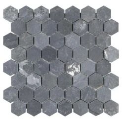 Merola Tile Crag Hexagon Black 11-1/8 In. X 11-1/8 In. X 8 Mm Slate Mosaic Tile