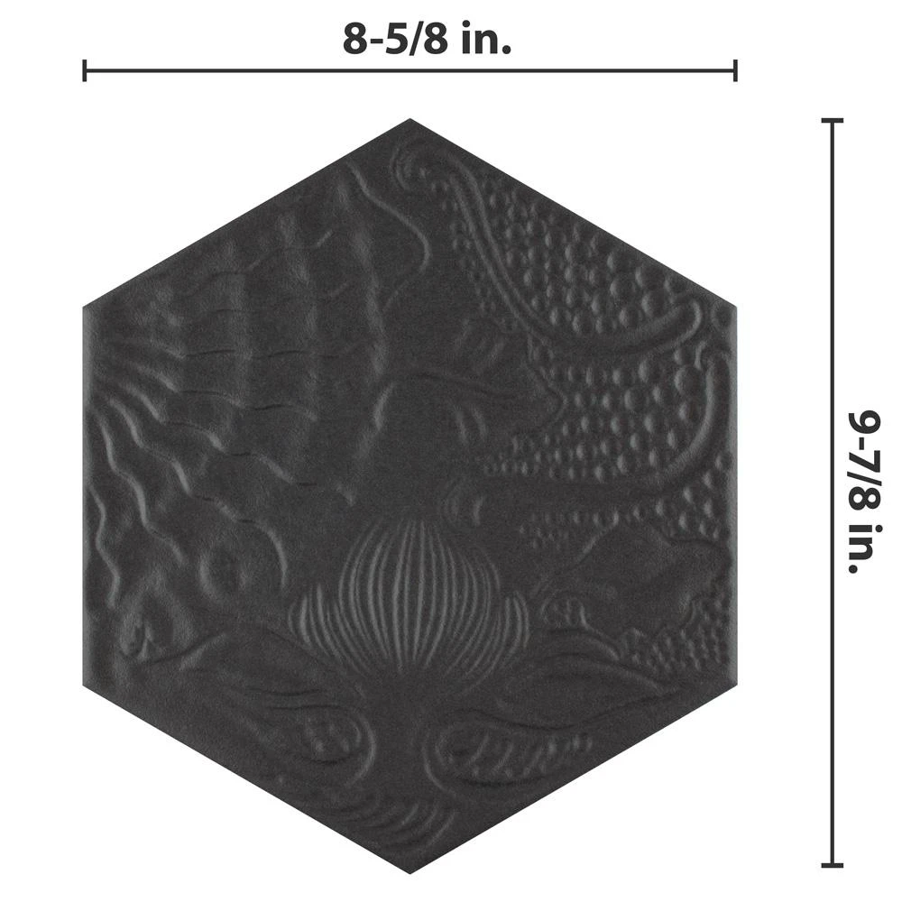 Merola Tile Gaudi Hex Black 8-5/8 In. X 9-7/8 In. Porcelain Floor And Wall Tile (11.56 Sq. Ft. / Case) 3 Merola Tile Gaudi Hex Black 8-5/8 In. X 9-7/8 In. Porcelain Floor And Wall Tile (11.56 Sq. Ft. / Case) - Image 3