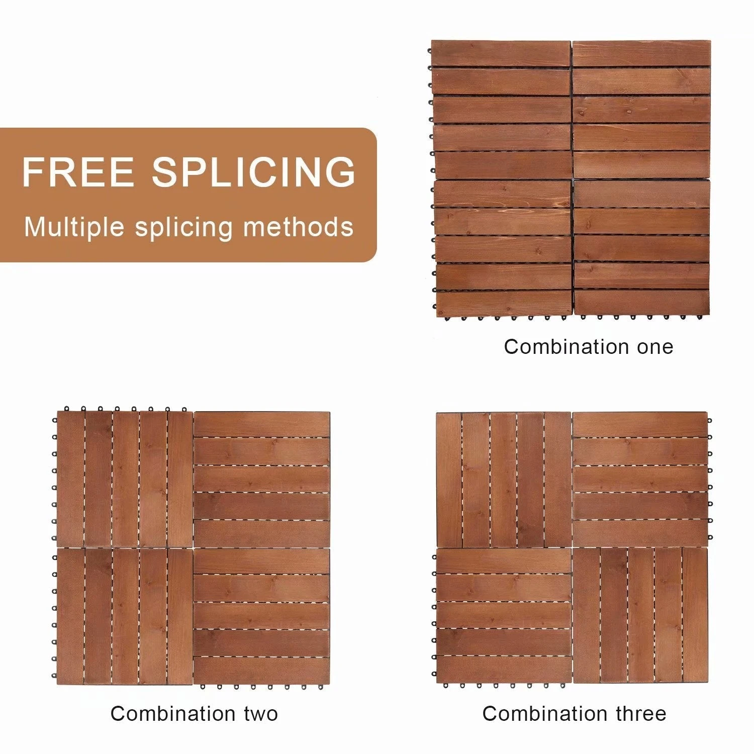 Kinbor 12'' X 12'' Patio Pavers Wood Interlocking Flooring Deck 10 Packs Tiles Brown Painted 3 Kinbor 12'' X 12'' Patio Pavers Wood Interlocking Flooring Deck 10 Packs Tiles Brown Painted - Image 3