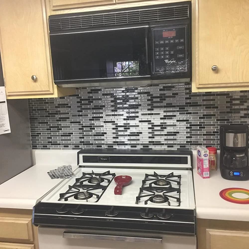 Crystiles Black, Deep Grey And Brushed Silver 12 In. X 12 In. Peel And Stick Vinyl Wall Tile Backsplash, "Pro" Series Thicker Version (4-Pack) 2 Crystiles Black, Deep Grey And Brushed Silver 12 In. X 12 In. Peel And Stick Vinyl Wall Tile Backsplash, "Pro" Series Thicker Version (4-Pack) - Image 2