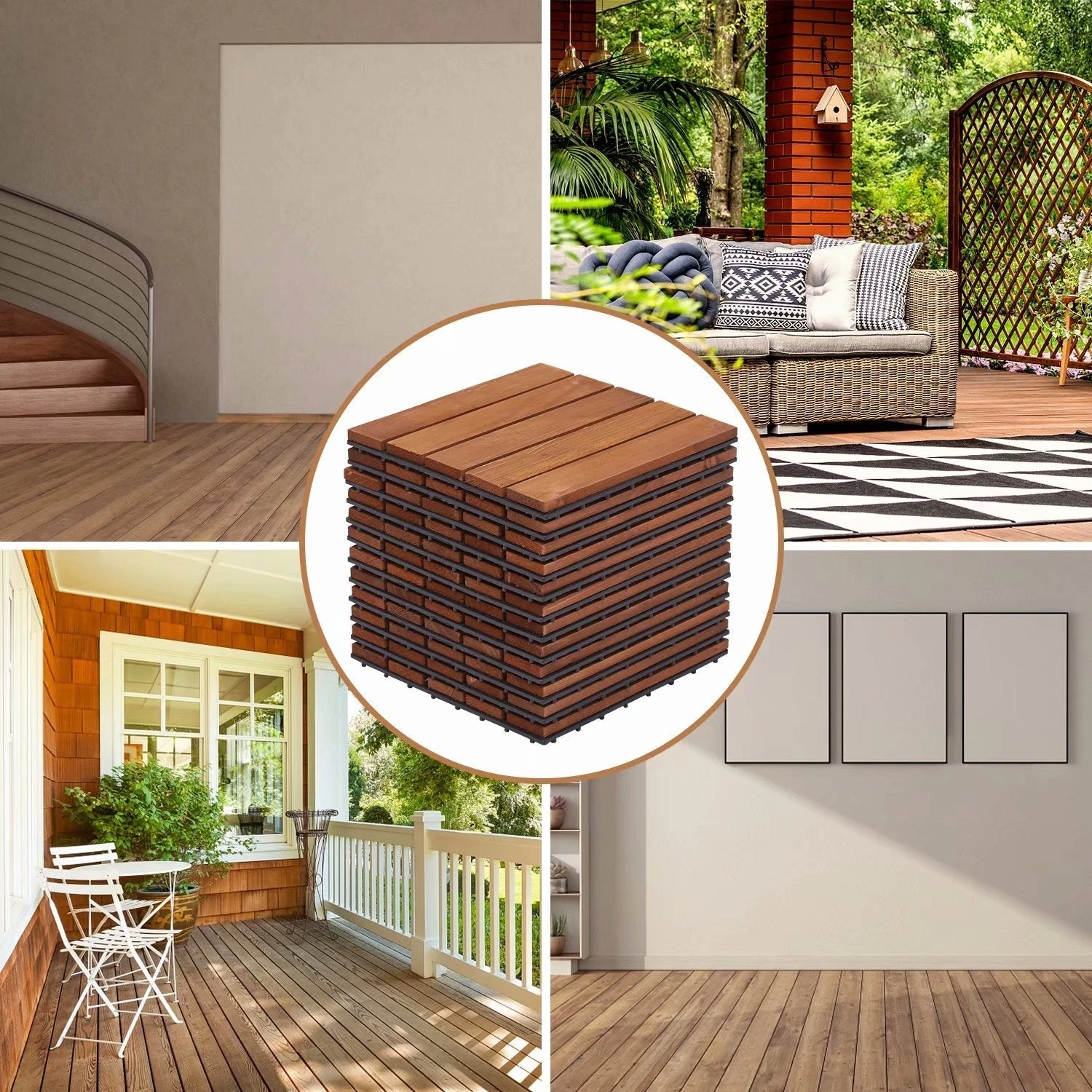 Kinbor 12'' X 12'' Patio Pavers Wood Interlocking Flooring Deck 10 Packs Tiles Brown Painted 4 Kinbor 12'' X 12'' Patio Pavers Wood Interlocking Flooring Deck 10 Packs Tiles Brown Painted - Image 4