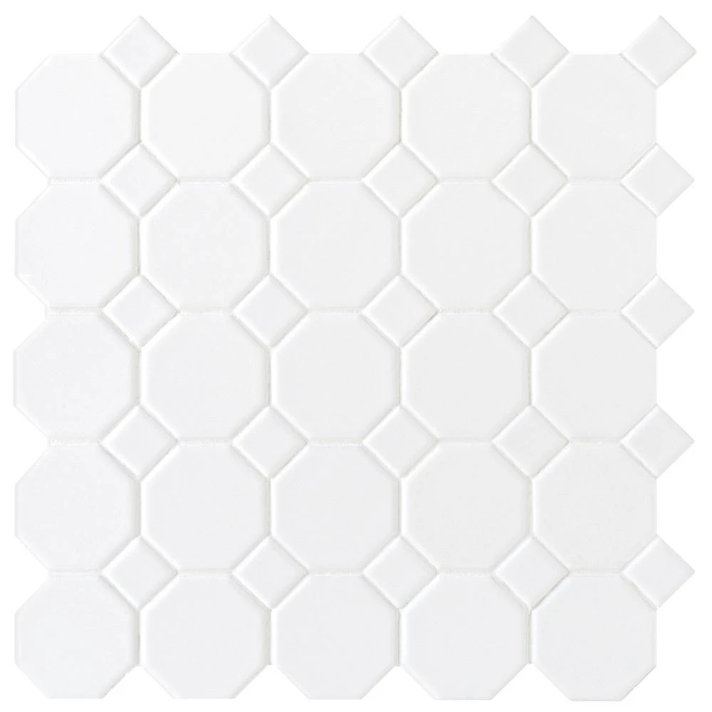 Daltile Matte White Octagon Dot 12 In. X 12 In. X 6mm Ceramic Mosaic Floor And Wall Tile (1 Sq. Ft. / Piece) 1 Daltile Matte White Octagon Dot 12 In. X 12 In. X 6mm Ceramic Mosaic Floor And Wall Tile (1 Sq. Ft. / Piece)