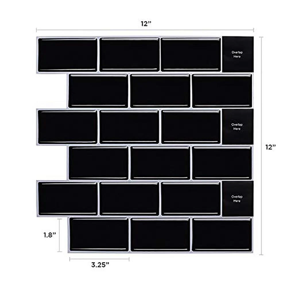 Subway Black 12 In. W X 12 In. H Peel And Stick Decorative Mosaic Wall Tile Backsplash (5 Tiles) 5 Subway Black 12 In. W X 12 In. H Peel And Stick Decorative Mosaic Wall Tile Backsplash (5 Tiles) - Image 5