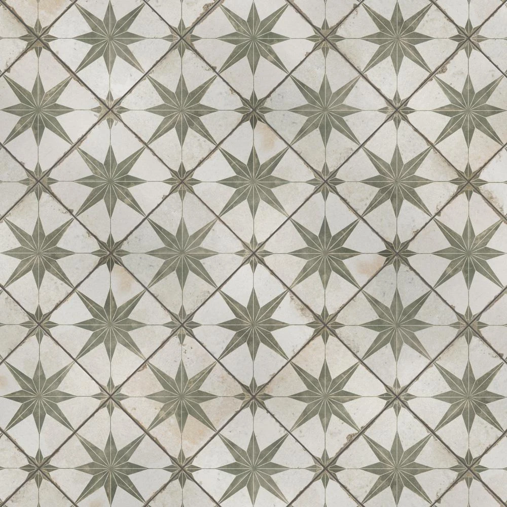 Merola Tile Kings Star Sage 17-5/8"x17-5/8" Ceramic F/W Tile 4 Merola Tile Kings Star Sage 17-5/8"x17-5/8" Ceramic F/W Tile - Image 4