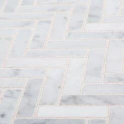 Jeffrey Court Jet Stream White Herringbone 10 In. X 11 In. X 8 Mm Honed Marble Stone Mosaic Wall/Floor Tile