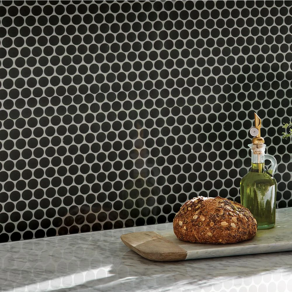 MSI Penny Round Nero 12.32 In. X 11.38 In. X 6mm Matte Porcelain Mesh-Mounted Mosaic Tile (14.4 Sq. Ft./case) 7 MSI Penny Round Nero 12.32 In. X 11.38 In. X 6mm Matte Porcelain Mesh-Mounted Mosaic Tile (14.4 Sq. Ft./case) - Image 7