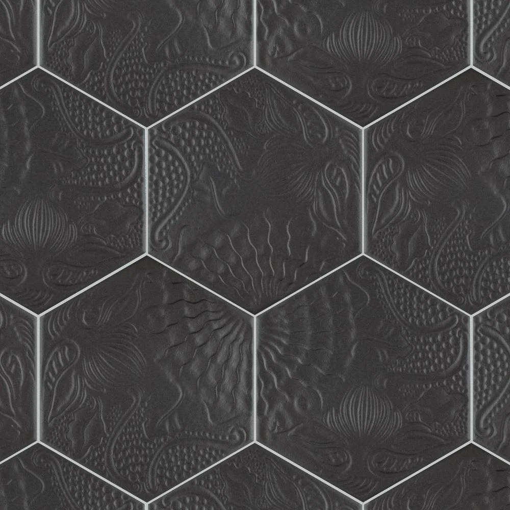 Merola Tile Gaudi Hex Black 8-5/8 In. X 9-7/8 In. Porcelain Floor And Wall Tile (11.56 Sq. Ft. / Case) 6 Merola Tile Gaudi Hex Black 8-5/8 In. X 9-7/8 In. Porcelain Floor And Wall Tile (11.56 Sq. Ft. / Case) - Image 6
