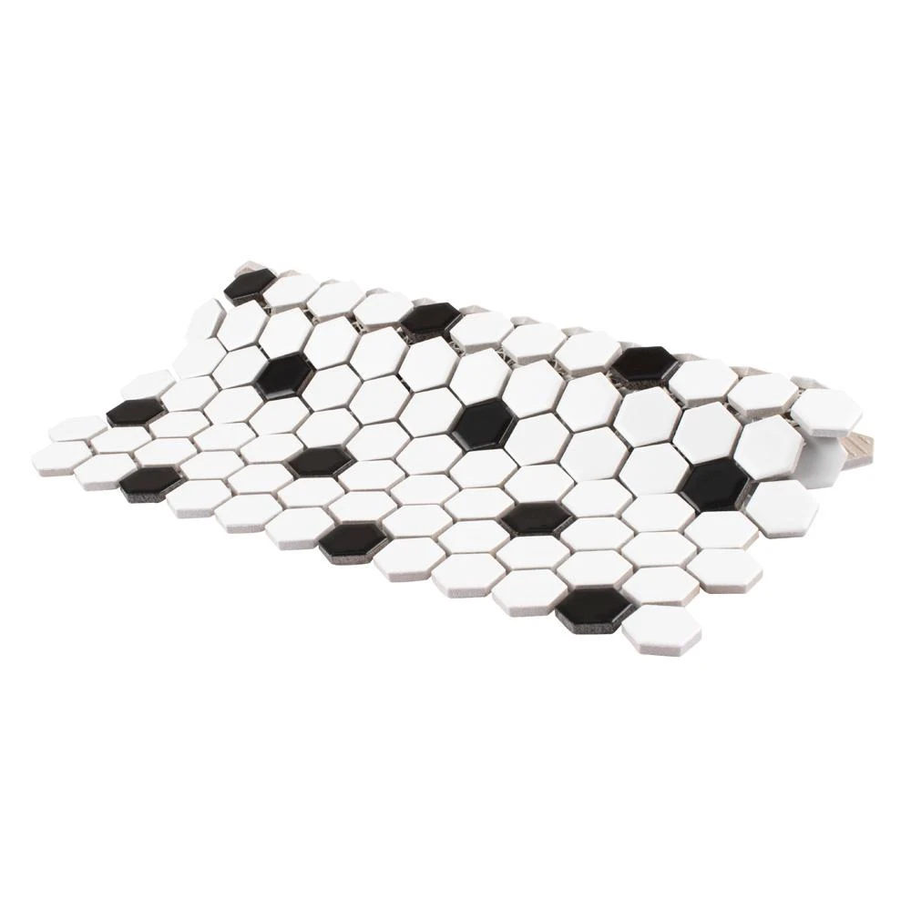 Merola Tile Madison Hex Matte 11-7/8 In. X 10-1/4 In. X 6mm Cool White With Black Dot Porcelain Mosaic Tile 5 Merola Tile Madison Hex Matte 11-7/8 In. X 10-1/4 In. X 6mm Cool White With Black Dot Porcelain Mosaic Tile - Image 5