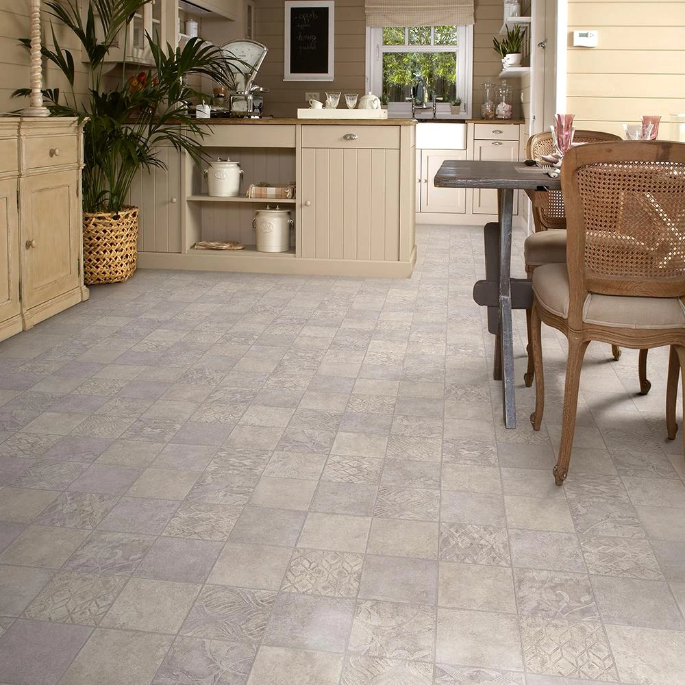 TrafficMASTER Marbella Tile Grey Residential Vinyl Sheet, Sold By 13.2 Ft. Wide X Custom Length 2 TrafficMASTER Marbella Tile Grey Residential Vinyl Sheet, Sold By 13.2 Ft. Wide X Custom Length - Image 2