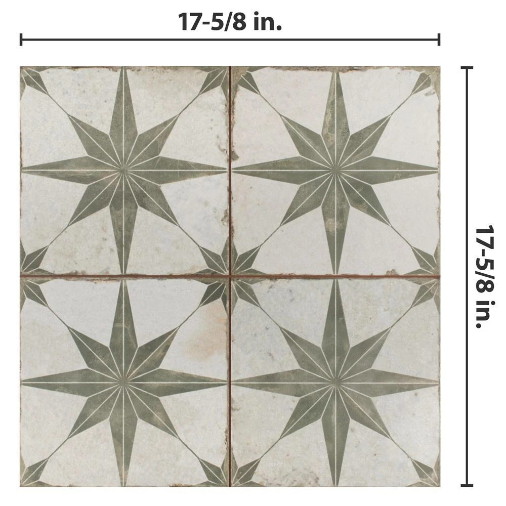 Merola Tile Kings Star Sage 17-5/8"x17-5/8" Ceramic F/W Tile 7 Merola Tile Kings Star Sage 17-5/8"x17-5/8" Ceramic F/W Tile - Image 7