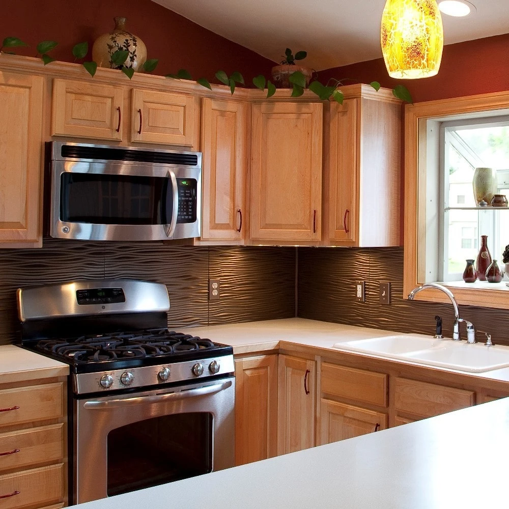 Fasade Easy Installation Waves Argent Bronze Backsplash Panel For Kitchen And Bathrooms (6" X 6" Sample) 2 Fasade Easy Installation Waves Argent Bronze Backsplash Panel For Kitchen And Bathrooms (6" X 6" Sample) - Image 2