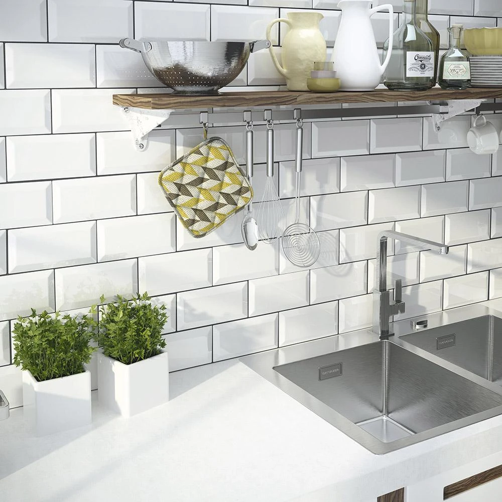 Merola Tile Santorini Biselado Blanco 4 In. X 7-7/8 In. Ceramic Subway Wall Tile (12 Sq. Ft. / Case) 2 Merola Tile Santorini Biselado Blanco 4 In. X 7-7/8 In. Ceramic Subway Wall Tile (12 Sq. Ft. / Case) - Image 2