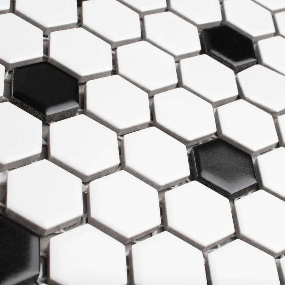 Merola Tile Madison Hex Matte 11-7/8 In. X 10-1/4 In. X 6mm Cool White With Black Dot Porcelain Mosaic Tile 4 Merola Tile Madison Hex Matte 11-7/8 In. X 10-1/4 In. X 6mm Cool White With Black Dot Porcelain Mosaic Tile - Image 4