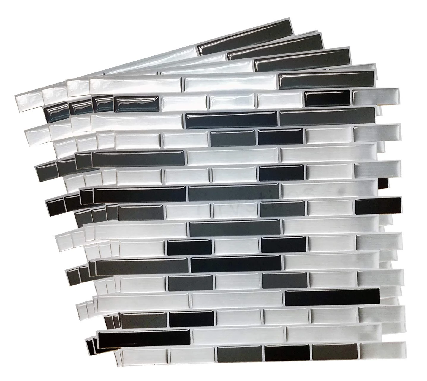 Crystiles Black, Deep Grey And Brushed Silver 12 In. X 12 In. Peel And Stick Vinyl Wall Tile Backsplash, "Pro" Series Thicker Version (4-Pack) 7 Crystiles Black, Deep Grey And Brushed Silver 12 In. X 12 In. Peel And Stick Vinyl Wall Tile Backsplash, "Pro" Series Thicker Version (4-Pack) - Image 7