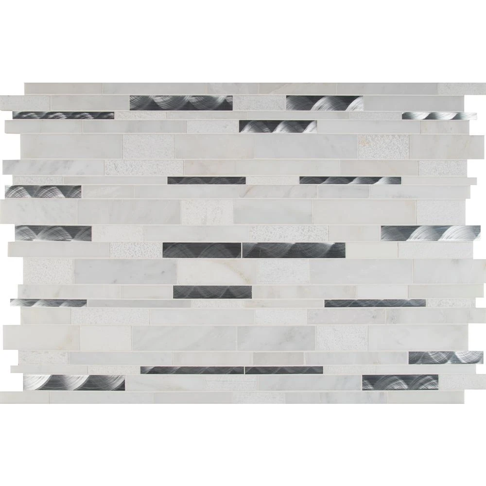 MSI Moderno Blanco Interlocking 12 In. X 18 In. X 8 Mm Metal Stone Blend Mesh-Mounted Mosaic Tile (15 Sq. Ft. / Case) 1 MSI Moderno Blanco Interlocking 12 In. X 18 In. X 8 Mm Metal Stone Blend Mesh-Mounted Mosaic Tile (15 Sq. Ft. / Case)