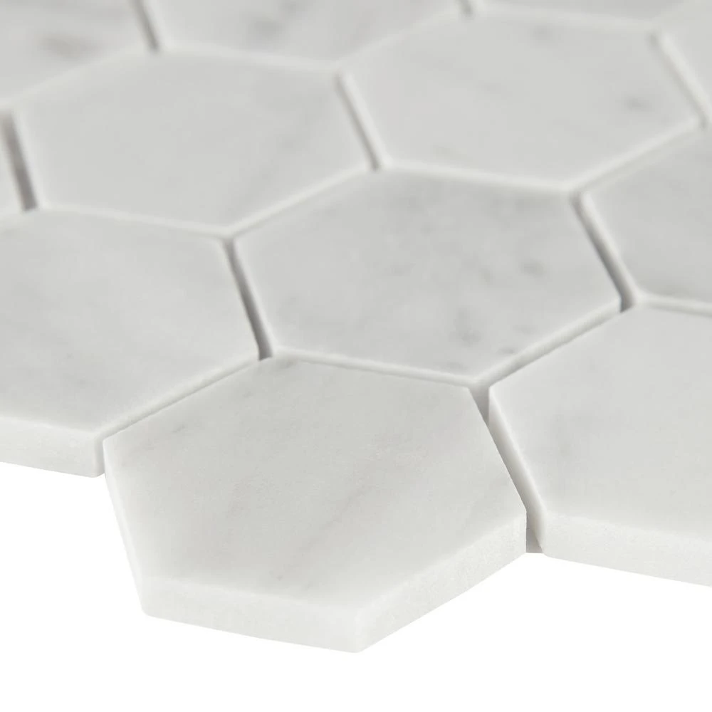 MSI Carrara White Hexagon 11.75 In. X 12 In. X 8mm Honed Marble Mesh-Mounted Mosaic Tile (9.8 Sq. Ft./case) 5 MSI Carrara White Hexagon 11.75 In. X 12 In. X 8mm Honed Marble Mesh-Mounted Mosaic Tile (9.8 Sq. Ft./case) - Image 5