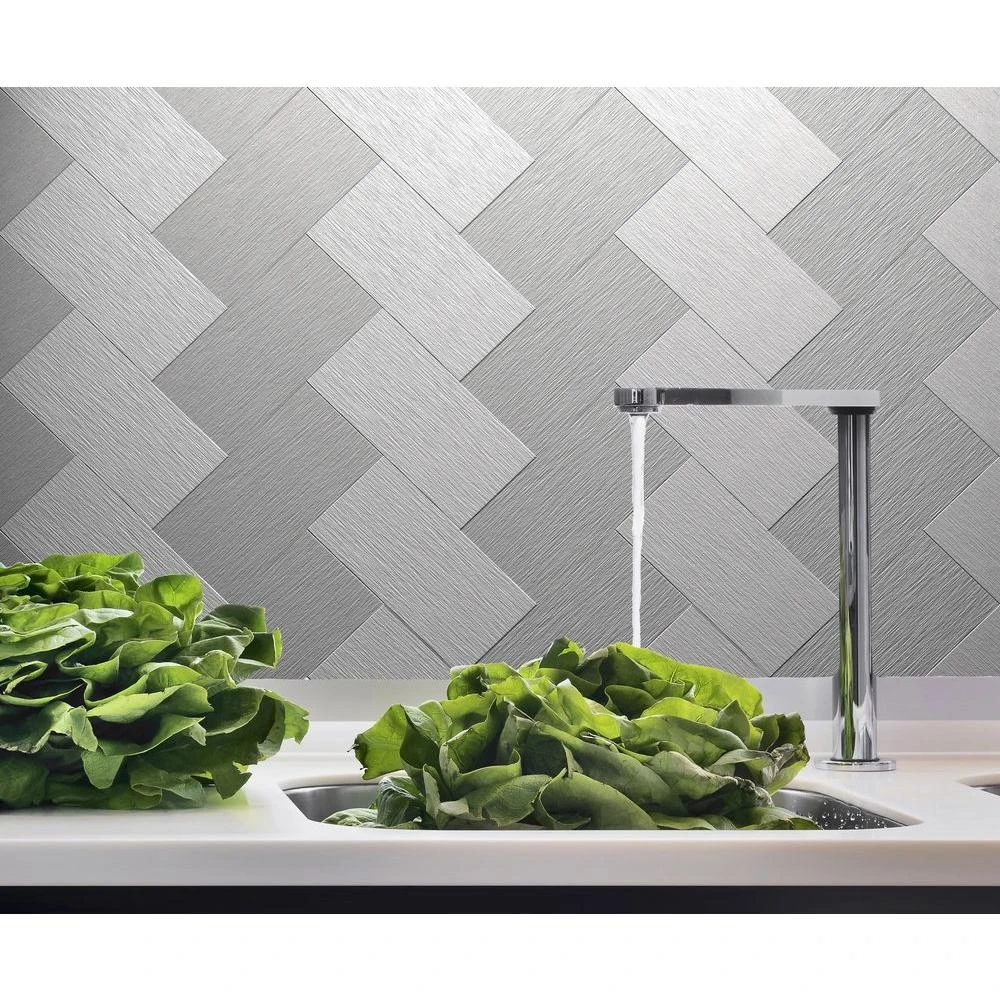 Instant Mosaic Peel And Stick Brushed Stainless Color 6 In. X 3 In. Metal Wall Tile (8-Pack) 2 Instant Mosaic Peel And Stick Brushed Stainless Color 6 In. X 3 In. Metal Wall Tile (8-Pack) - Image 2