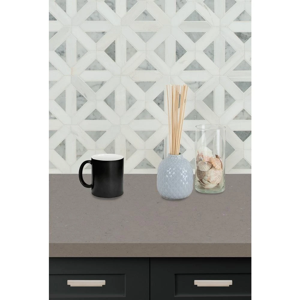 MSI Geometrica 12 In. X 12 In. X 10mm Bianco Dolomite Polished Marble Mesh-Mounted Mosaic Tile (10 Sq. Ft. / Case) 3 MSI Geometrica 12 In. X 12 In. X 10mm Bianco Dolomite Polished Marble Mesh-Mounted Mosaic Tile (10 Sq. Ft. / Case) - Image 3