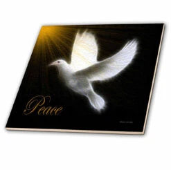 3dRose Peace Dove - Black - White -Gold - Bird Art - Ceramic Tile, 8-inch