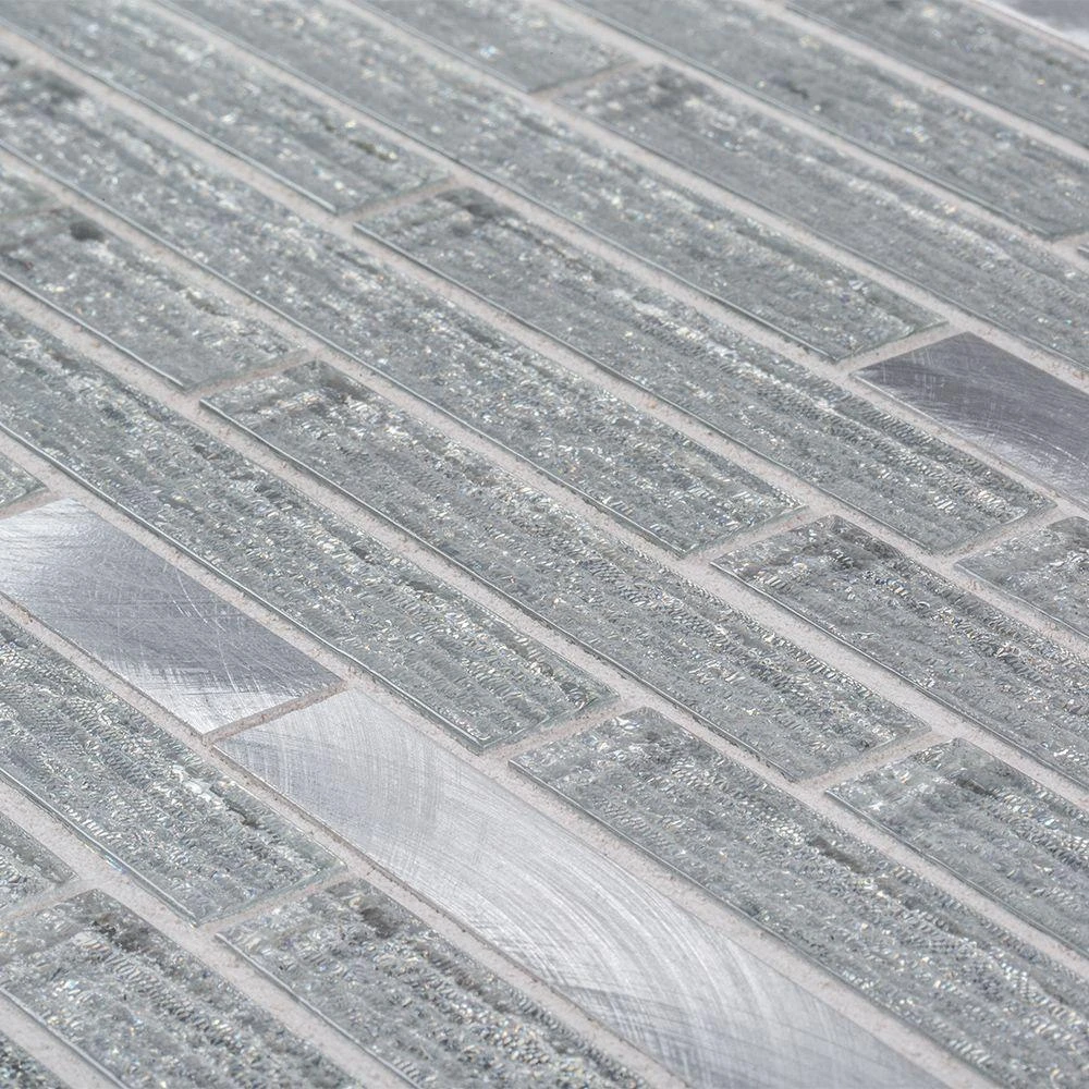 Jeffrey Court Ice Pencil 11.5 In. X 11.875 In. X 8 Mm Interlocking Textured Glossy Glass/Metal Mosaic Tile 1 Jeffrey Court Ice Pencil 11.5 In. X 11.875 In. X 8 Mm Interlocking Textured Glossy Glass/Metal Mosaic Tile