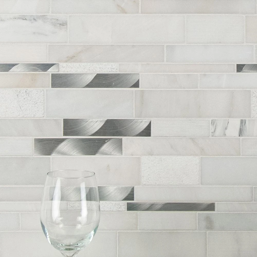 MSI Moderno Blanco Interlocking 12 In. X 18 In. X 8 Mm Metal Stone Blend Mesh-Mounted Mosaic Tile (15 Sq. Ft. / Case) 11 MSI Moderno Blanco Interlocking 12 In. X 18 In. X 8 Mm Metal Stone Blend Mesh-Mounted Mosaic Tile (15 Sq. Ft. / Case) - Image 11