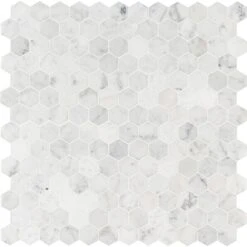 MSI Carrara White Hexagon 11.75 In. X 12 In. X 8mm Honed Marble Mesh-Mounted Mosaic Tile (9.8 Sq. Ft./case) 8 MSI Carrara White Hexagon 11.75 In. X 12 In. X 8mm Honed Marble Mesh-Mounted Mosaic Tile (9.8 Sq. Ft./case) -Floor Promotion Store 74a3ff1b3db4c85fc83193c60c133f45 1800x1800