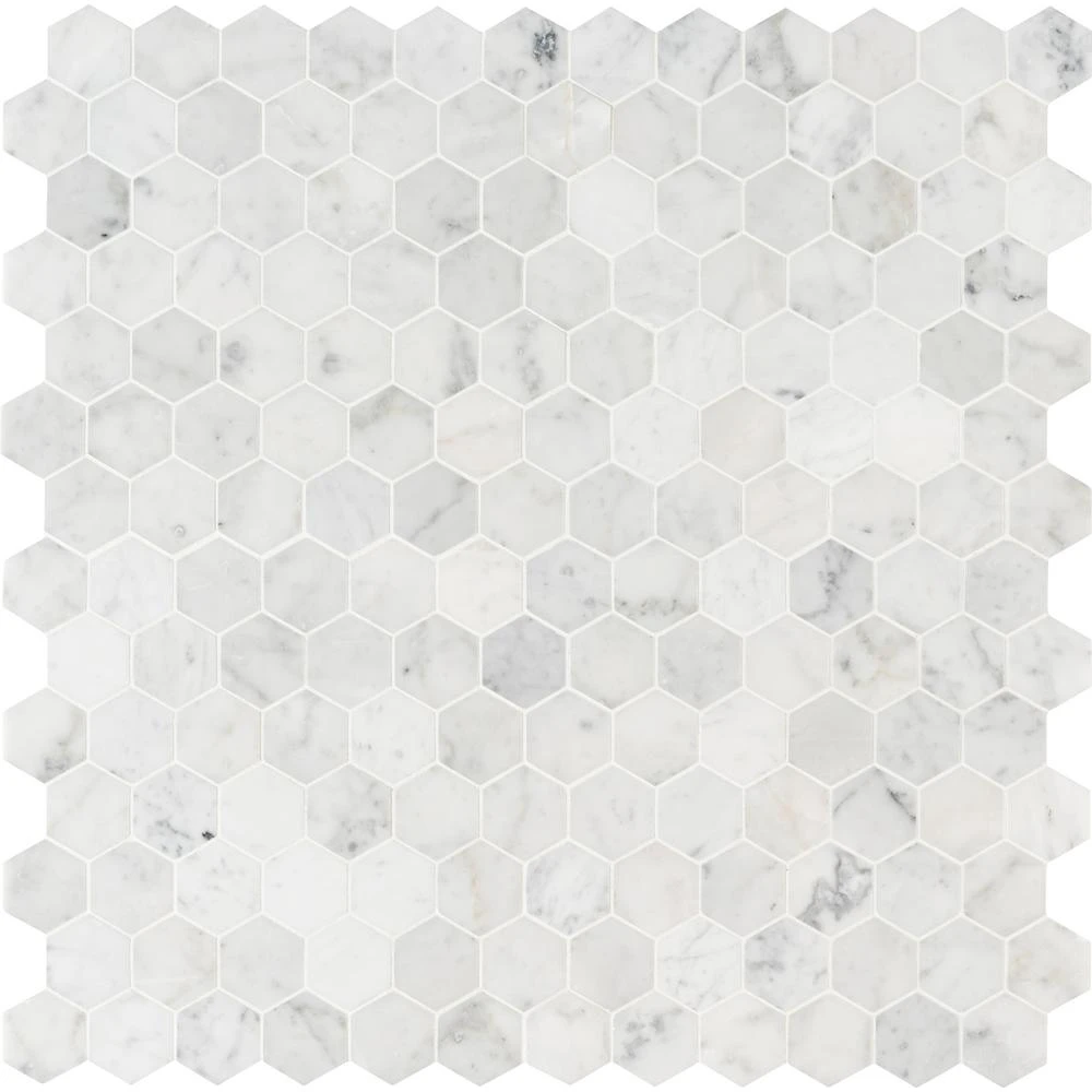 MSI Carrara White Hexagon 11.75 In. X 12 In. X 8mm Honed Marble Mesh-Mounted Mosaic Tile (9.8 Sq. Ft./case) 3 MSI Carrara White Hexagon 11.75 In. X 12 In. X 8mm Honed Marble Mesh-Mounted Mosaic Tile (9.8 Sq. Ft./case) - Image 3