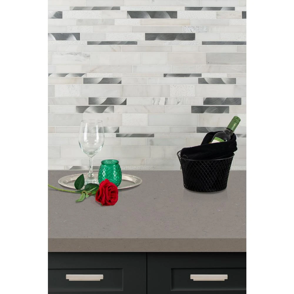 MSI Moderno Blanco Interlocking 12 In. X 18 In. X 8 Mm Metal Stone Blend Mesh-Mounted Mosaic Tile (15 Sq. Ft. / Case) 3 MSI Moderno Blanco Interlocking 12 In. X 18 In. X 8 Mm Metal Stone Blend Mesh-Mounted Mosaic Tile (15 Sq. Ft. / Case) - Image 3