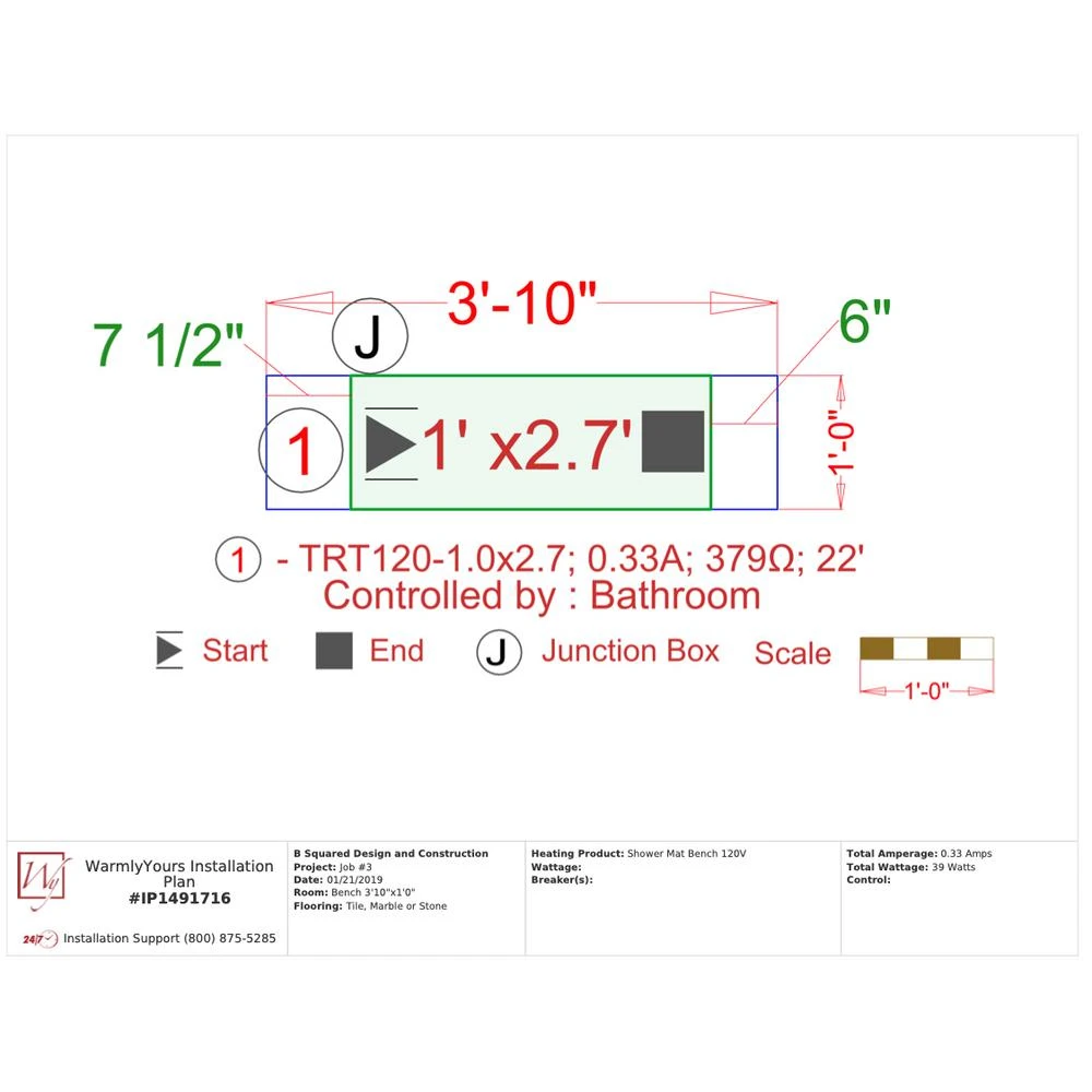 WarmlyYours TempZone 3 Ft. X 11.5 In. 120-Volt Radiant Floor Heating Mat For Shower Bench (Covers 2.9 Sq. Ft.) 3 WarmlyYours TempZone 3 Ft. X 11.5 In. 120-Volt Radiant Floor Heating Mat For Shower Bench (Covers 2.9 Sq. Ft.) - Image 3