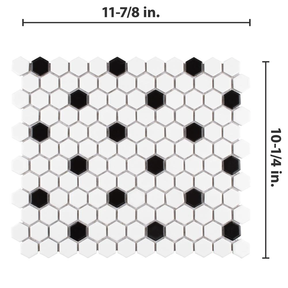 Merola Tile Madison Hex Matte 11-7/8 In. X 10-1/4 In. X 6mm Cool White With Black Dot Porcelain Mosaic Tile 8 Merola Tile Madison Hex Matte 11-7/8 In. X 10-1/4 In. X 6mm Cool White With Black Dot Porcelain Mosaic Tile - Image 8