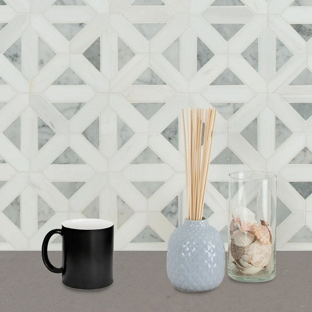 MSI Geometrica 12 In. X 12 In. X 10mm Bianco Dolomite Polished Marble Mesh-Mounted Mosaic Tile (10 Sq. Ft. / Case) 10 MSI Geometrica 12 In. X 12 In. X 10mm Bianco Dolomite Polished Marble Mesh-Mounted Mosaic Tile (10 Sq. Ft. / Case) - Image 10