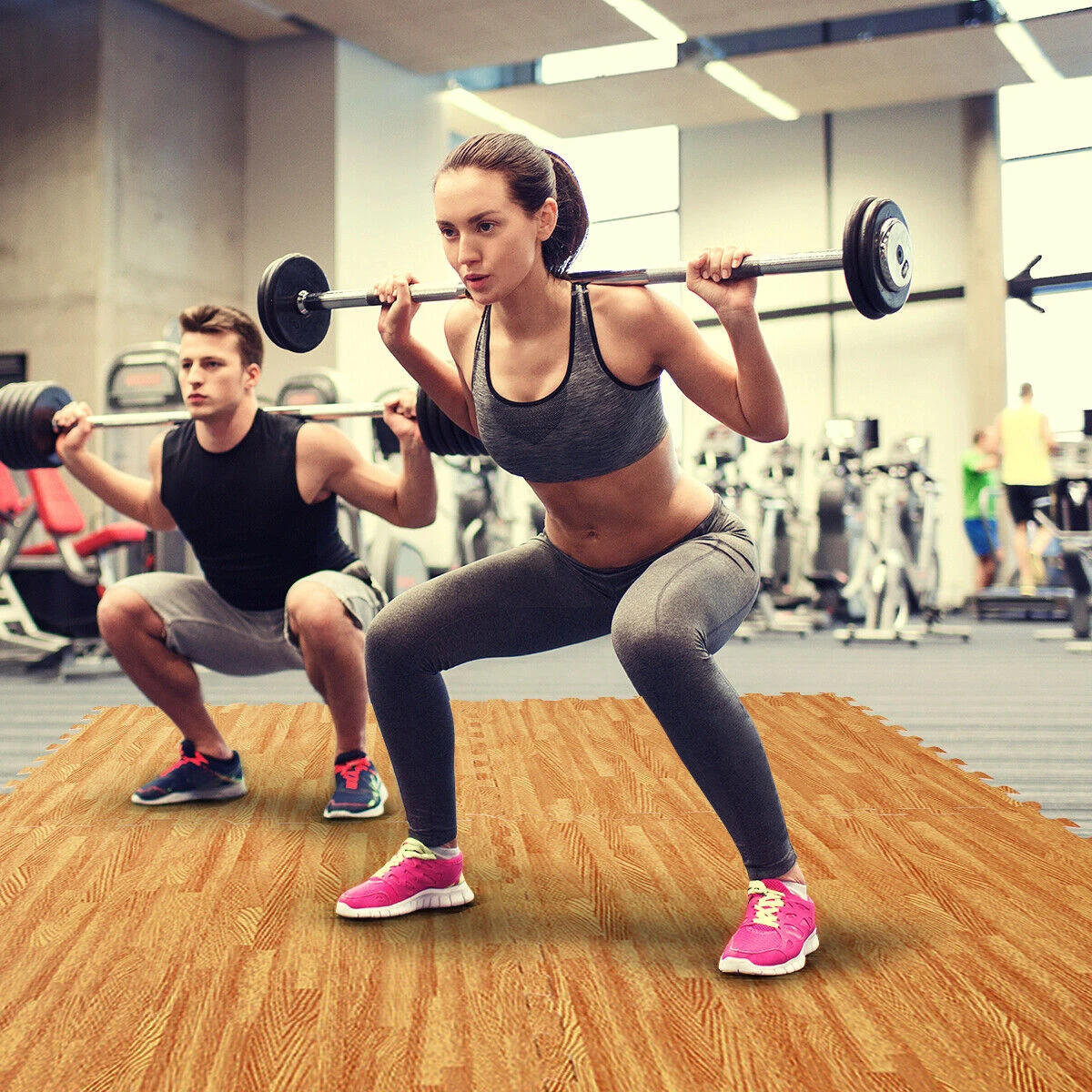 Gymax 12 Pieces EVA Foam Floor Interlocking Tile Mat W/ Natural Wood Grain 3 Gymax 12 Pieces EVA Foam Floor Interlocking Tile Mat W/ Natural Wood Grain - Image 3