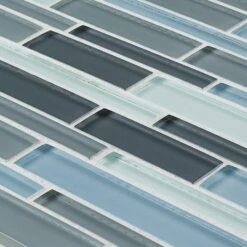 Jeffrey Court Stratosphere Blue Pencil 12.875 In. X 12.5 In. X 8 Mm Interlocking Glossy Glass Mosaic Tile