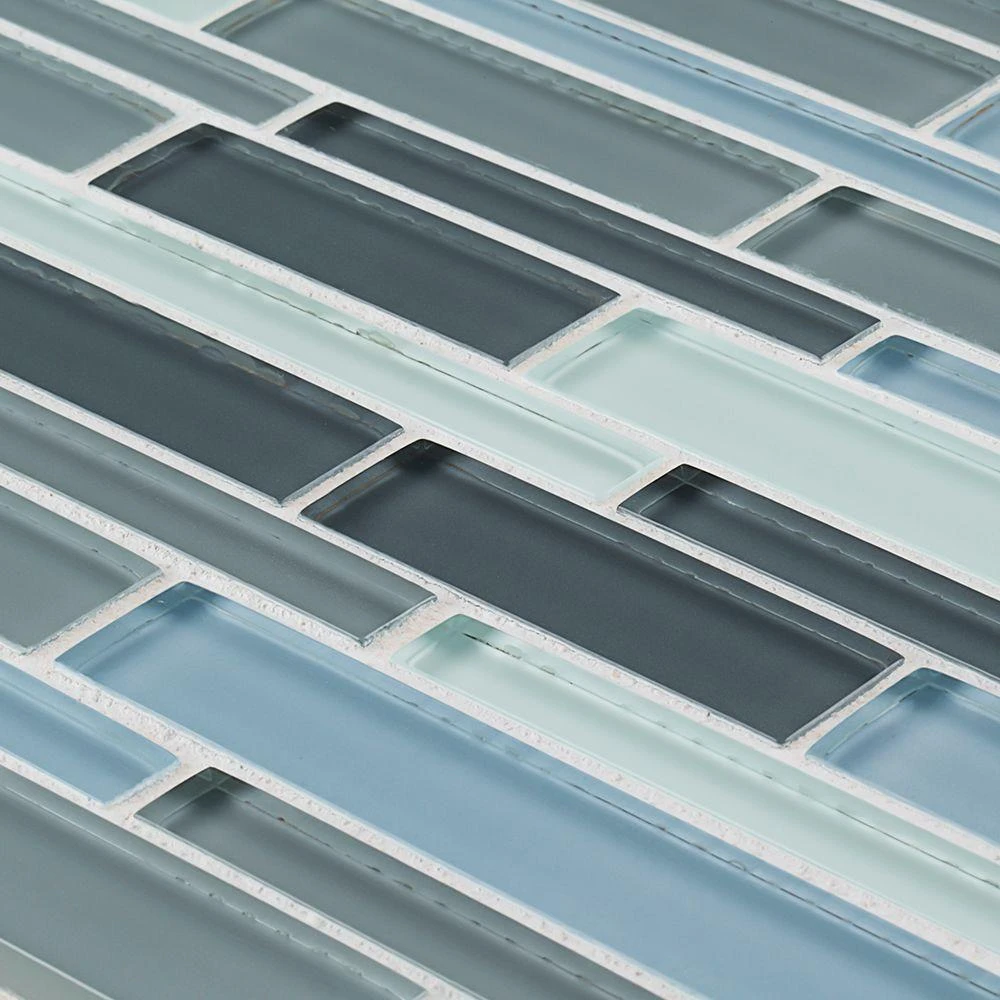 Jeffrey Court Stratosphere Blue Pencil 12.875 In. X 12.5 In. X 8 Mm Interlocking Glossy Glass Mosaic Tile 1 Jeffrey Court Stratosphere Blue Pencil 12.875 In. X 12.5 In. X 8 Mm Interlocking Glossy Glass Mosaic Tile