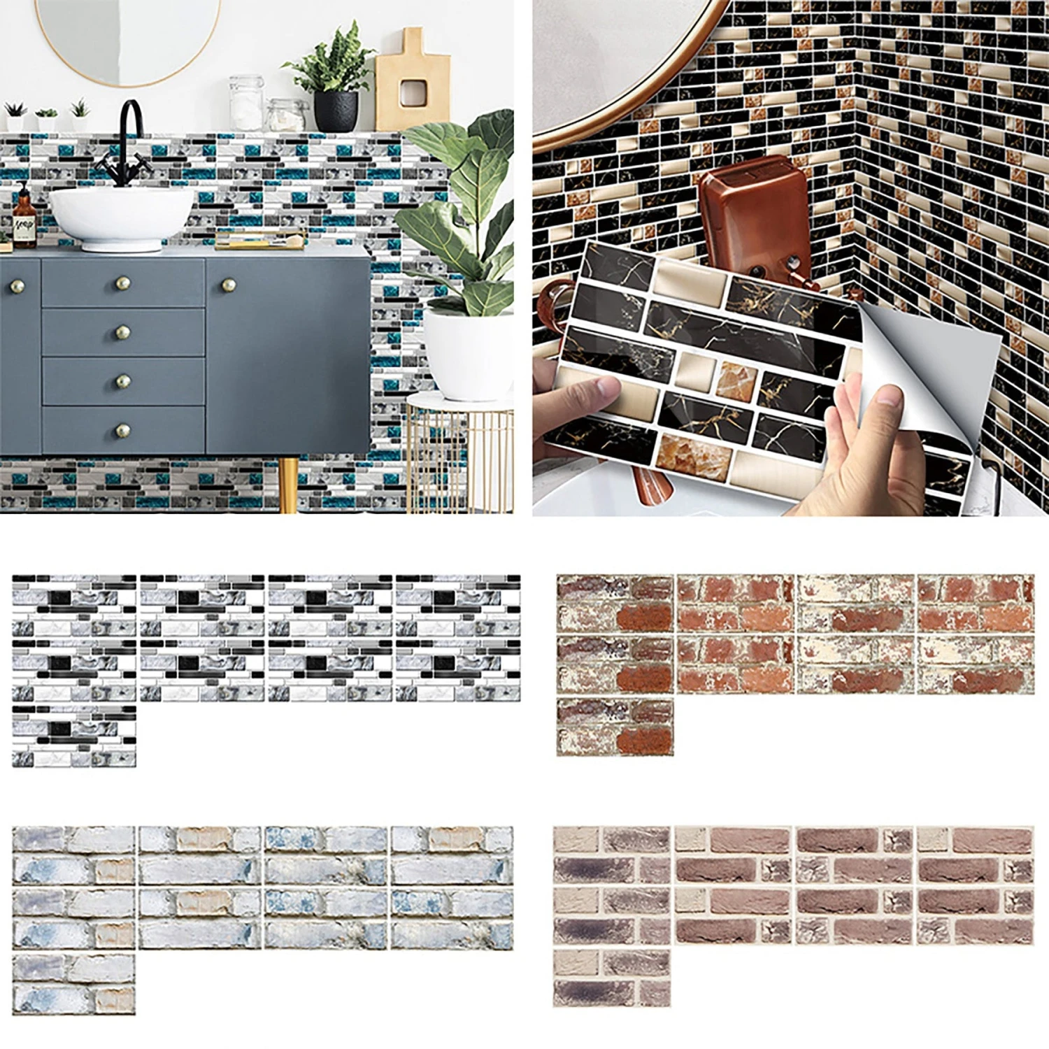 7.87'' X 3.94" 3D Self-Adhesive Kitchen Wall Tiles Bathroom Mosaic Brick Stickers Home DIY Decor 1 7.87'' X 3.94" 3D Self-Adhesive Kitchen Wall Tiles Bathroom Mosaic Brick Stickers Home DIY Decor