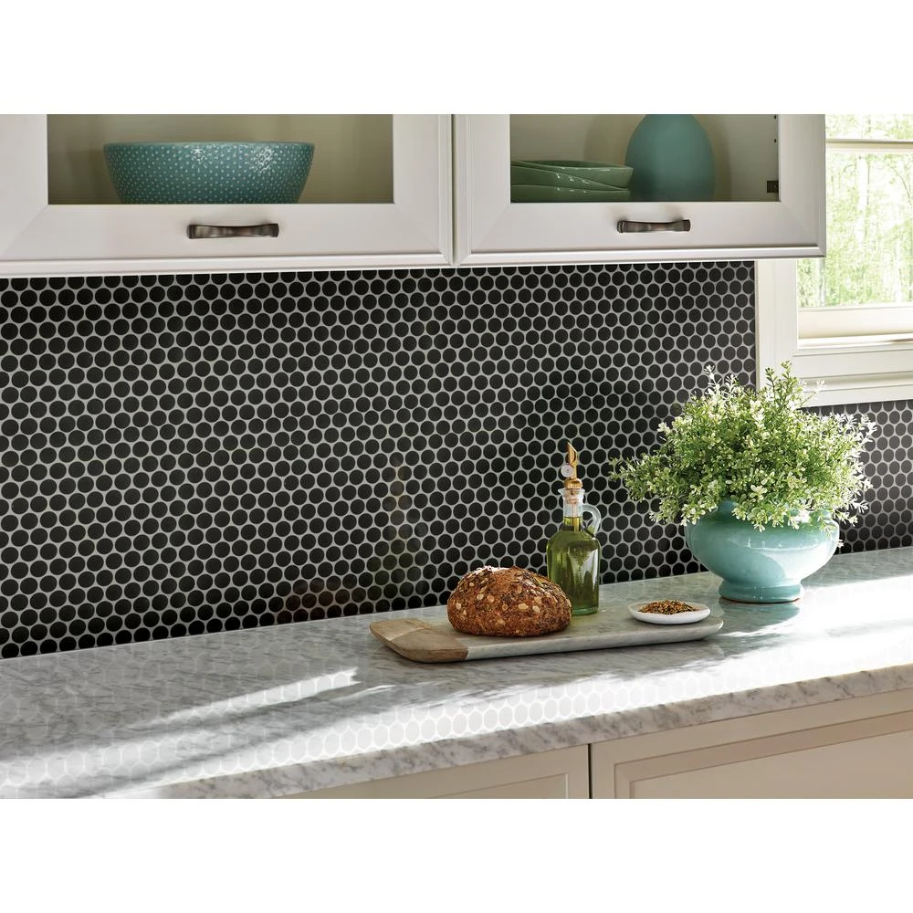 MSI Penny Round Nero 12.32 In. X 11.38 In. X 6mm Matte Porcelain Mesh-Mounted Mosaic Tile (14.4 Sq. Ft./case) 2 MSI Penny Round Nero 12.32 In. X 11.38 In. X 6mm Matte Porcelain Mesh-Mounted Mosaic Tile (14.4 Sq. Ft./case) - Image 2