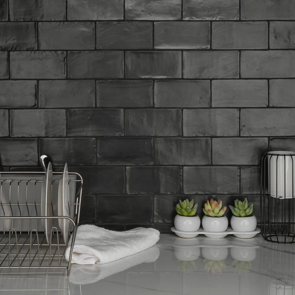 Merola Tile Chester Matte Nero 3 In. X 6 In. Ceramic Wall Subway Tile (6.02 Sq. Ft. / Case) 2 Merola Tile Chester Matte Nero 3 In. X 6 In. Ceramic Wall Subway Tile (6.02 Sq. Ft. / Case) - Image 2