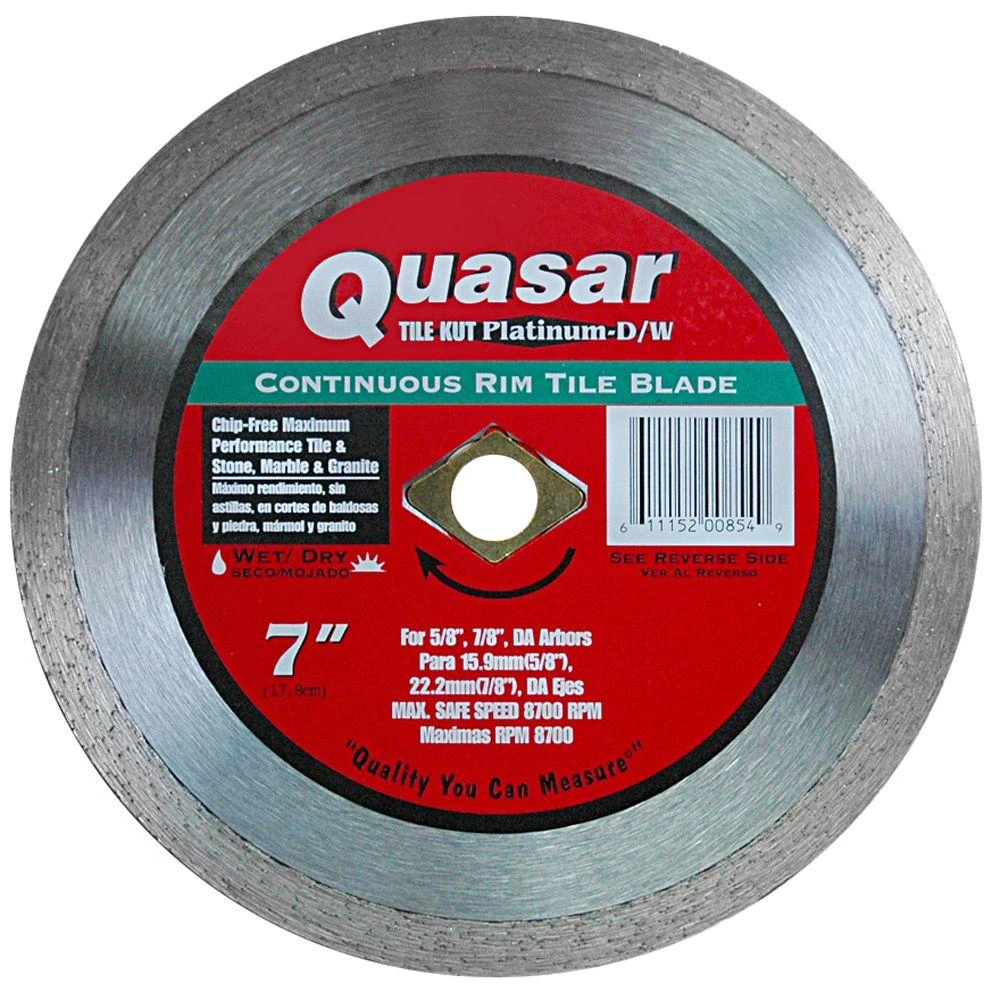 Quasar Tile Kut Platinum D/W 7 In. Continuous Rim Tile Diamond Blade 1 Quasar Tile Kut Platinum D/W 7 In. Continuous Rim Tile Diamond Blade