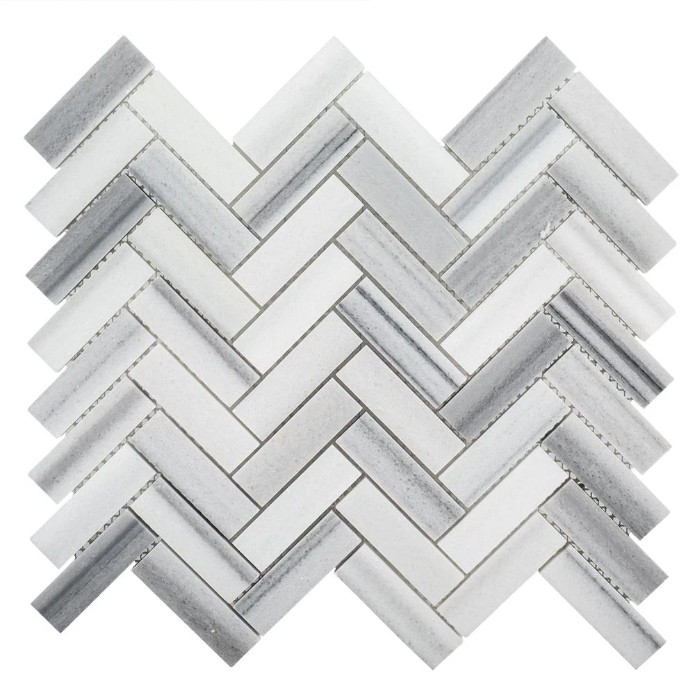 Jeffrey Court Zebra Plains Gray Herringbone 11 In. X 12.75 In. X 10 Mm Polished Marble Mosaic Wall/Floor Tile 3 Jeffrey Court Zebra Plains Gray Herringbone 11 In. X 12.75 In. X 10 Mm Polished Marble Mosaic Wall/Floor Tile - Image 3