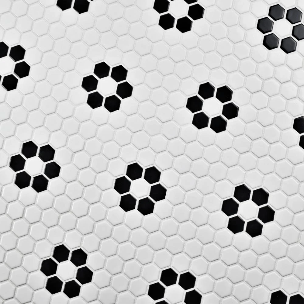 Merola Tile Metro Hex Matte White With Flower 10-1/4 In. X 11-3/4 In. X 6mm Porcelain Mosaic Tile (8.56 Sq. Ft. / Case) 4 Merola Tile Metro Hex Matte White With Flower 10-1/4 In. X 11-3/4 In. X 6mm Porcelain Mosaic Tile (8.56 Sq. Ft. / Case) - Image 4