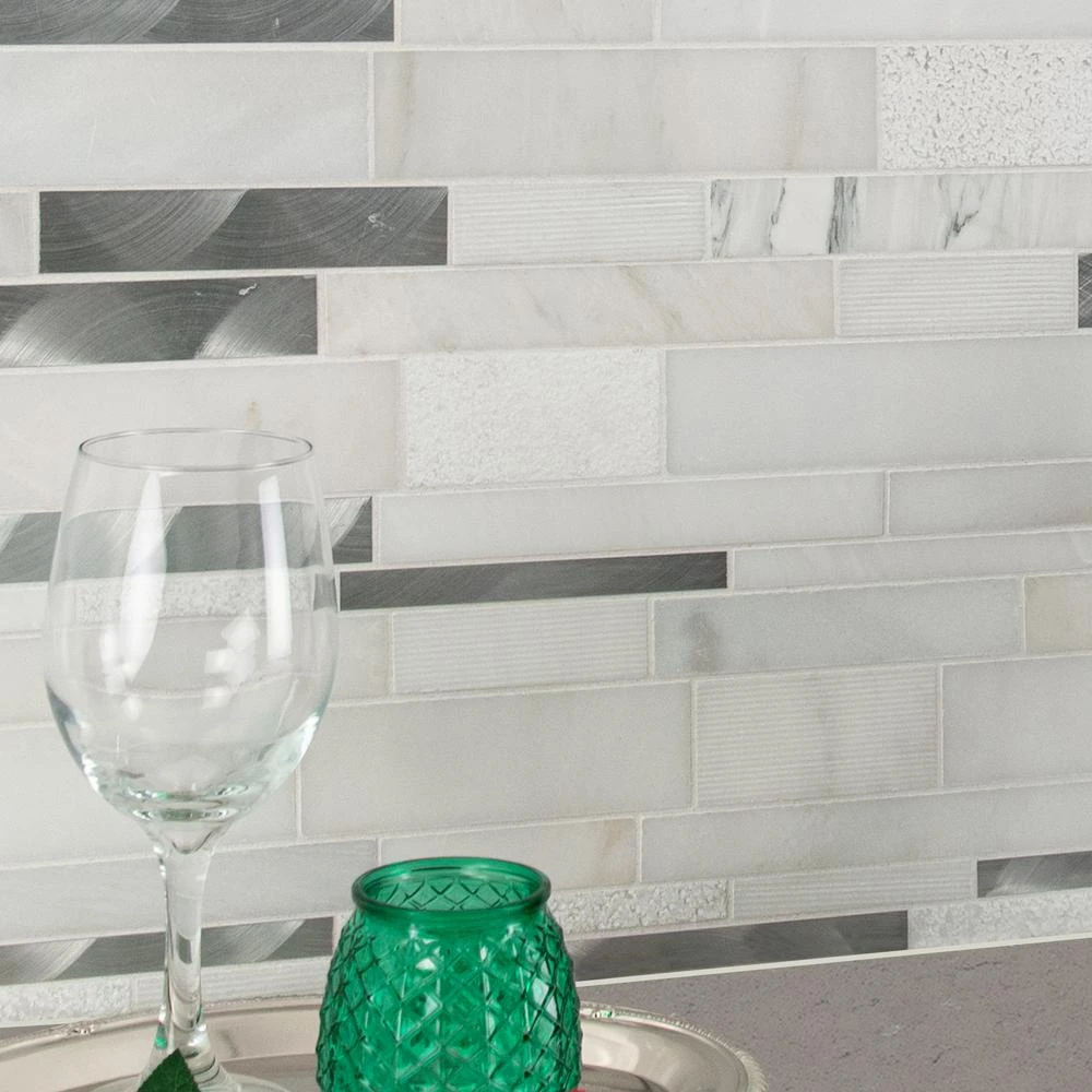 MSI Moderno Blanco Interlocking 12 In. X 18 In. X 8 Mm Metal Stone Blend Mesh-Mounted Mosaic Tile (15 Sq. Ft. / Case) 4 MSI Moderno Blanco Interlocking 12 In. X 18 In. X 8 Mm Metal Stone Blend Mesh-Mounted Mosaic Tile (15 Sq. Ft. / Case) - Image 4