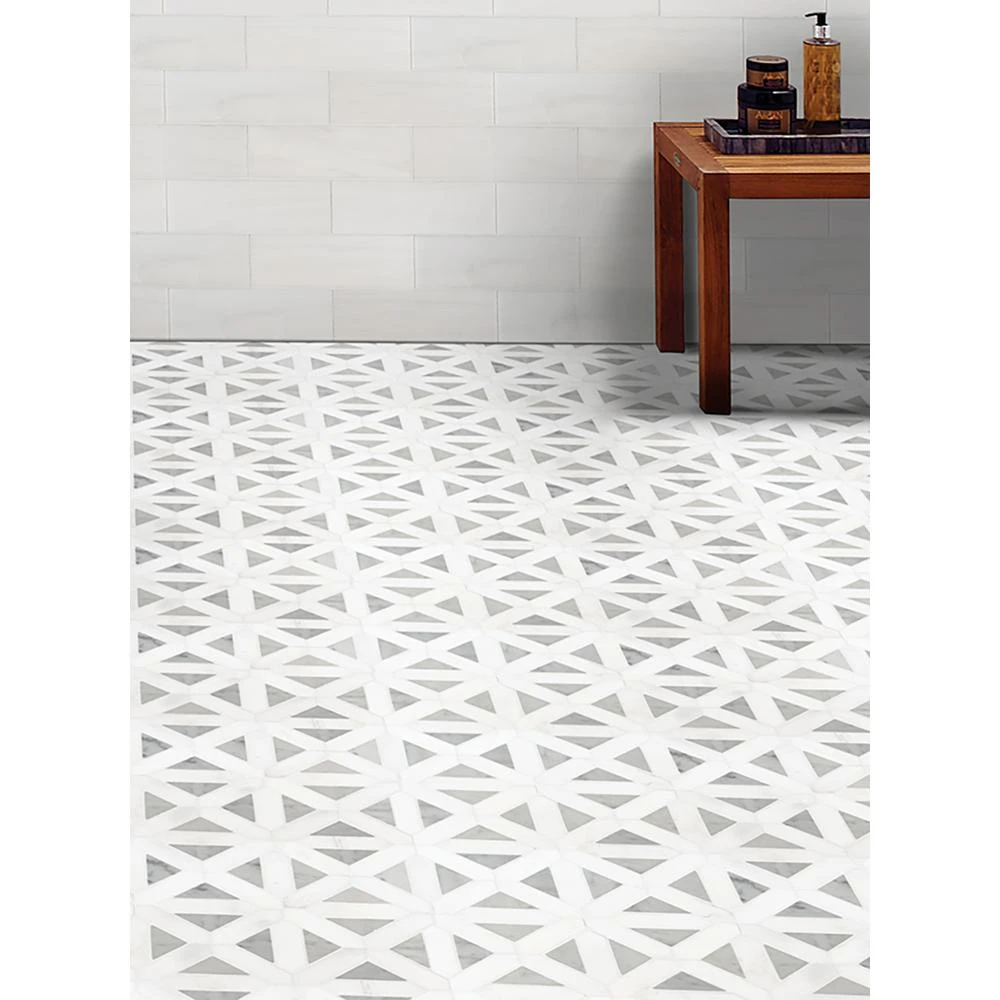 MSI Geometrica 12 In. X 12 In. X 10mm Bianco Dolomite Polished Marble Mesh-Mounted Mosaic Tile (10 Sq. Ft. / Case) 5 MSI Geometrica 12 In. X 12 In. X 10mm Bianco Dolomite Polished Marble Mesh-Mounted Mosaic Tile (10 Sq. Ft. / Case) - Image 5