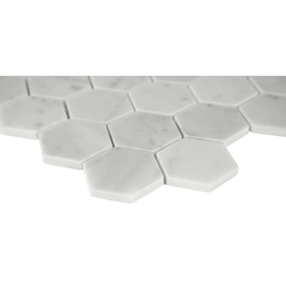 MSI Carrara White Hexagon 11.75 In. X 12 In. X 8mm Honed Marble Mesh-Mounted Mosaic Tile (9.8 Sq. Ft./case) 6 MSI Carrara White Hexagon 11.75 In. X 12 In. X 8mm Honed Marble Mesh-Mounted Mosaic Tile (9.8 Sq. Ft./case) - Image 6