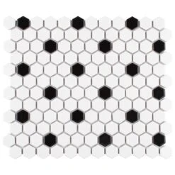Merola Tile Madison Hex Matte 11-7/8 In. X 10-1/4 In. X 6mm Cool White With Black Dot Porcelain Mosaic Tile
