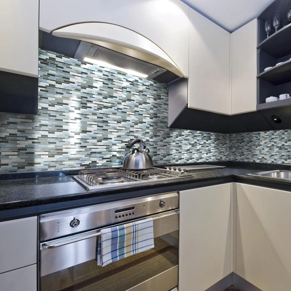 Jeffrey Court Stratosphere Blue Pencil 12.875 In. X 12.5 In. X 8 Mm Interlocking Glossy Glass Mosaic Tile 2 Jeffrey Court Stratosphere Blue Pencil 12.875 In. X 12.5 In. X 8 Mm Interlocking Glossy Glass Mosaic Tile - Image 2